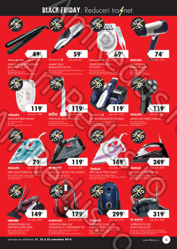 Reduceri aspiratoare si fier de calcat Black Friday Flanco
